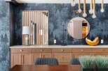 This stunning dining area showcases a modern design with a touch of nature.