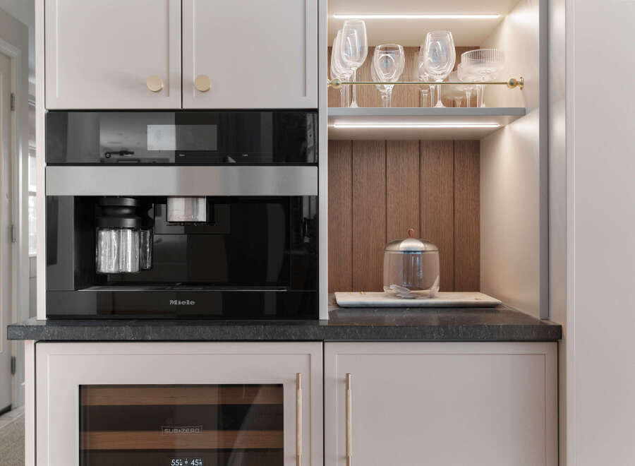 This stunning kitchen boasts a sleek, modern design with high-end appliances.