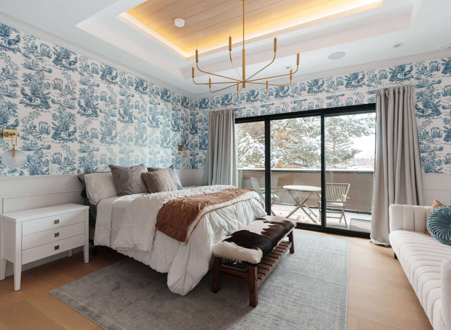 Step into a serene bedroom retreat, where elegance meets comfort.