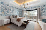 Step into a serene bedroom retreat, where elegance meets comfort.