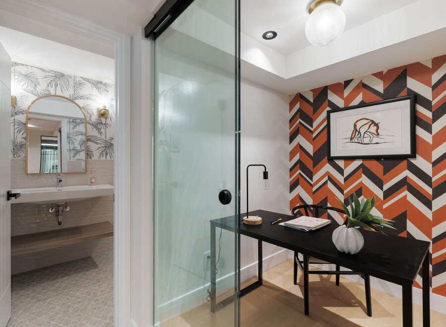Step into modern elegance with this stylish home office.