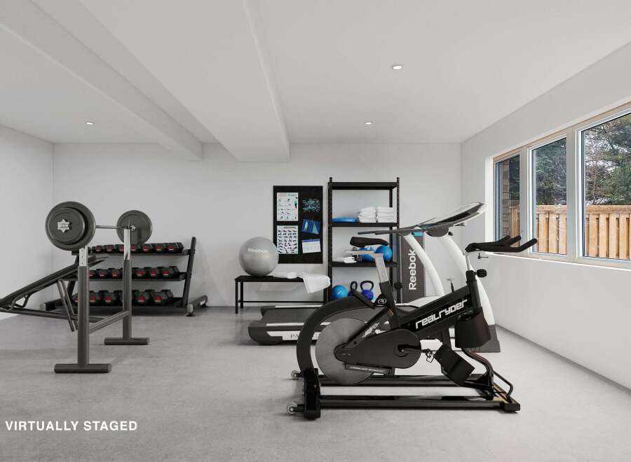 This home gym offers a dedicated space for fitness enthusiasts.