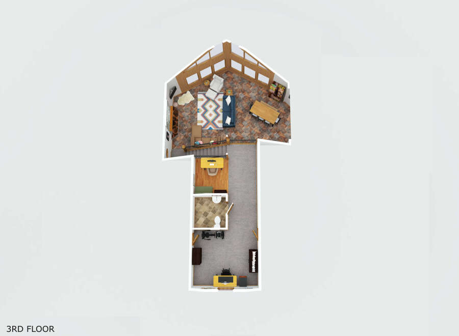 Discover this charming 3rd-floor layout featuring a spacious living area with a cozy fireplace, a dining space, and a well-appointed kitchen.