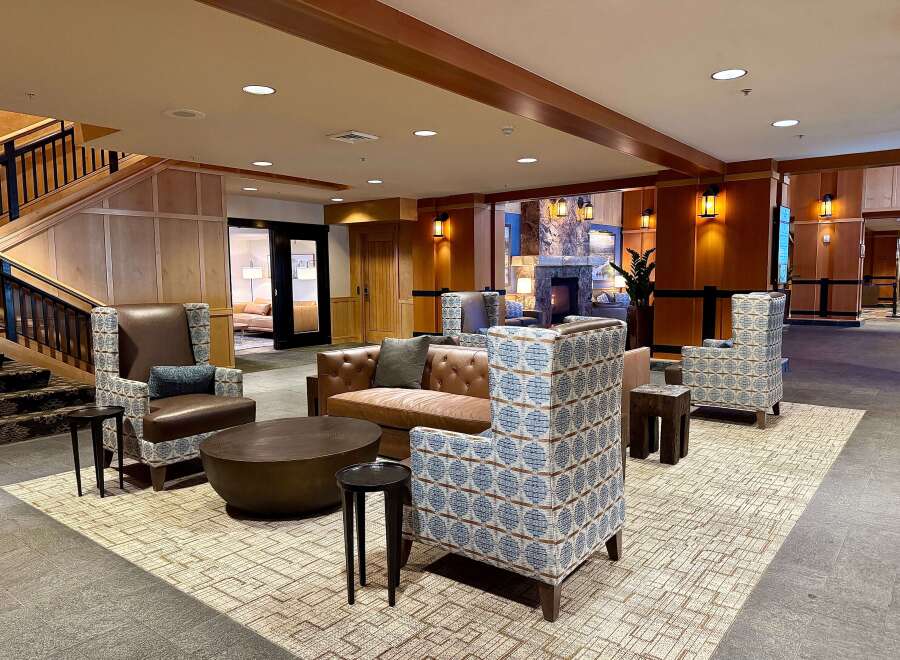 Step into luxury and comfort in this stunning hotel lobby.