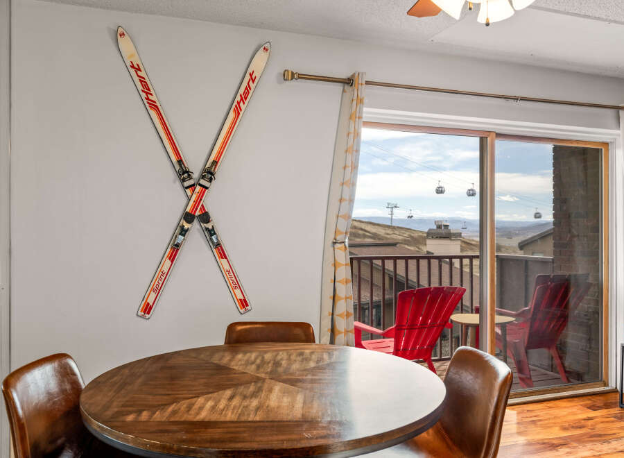 This charming property boasts a cozy dining area, perfect for enjoying meals with loved ones.