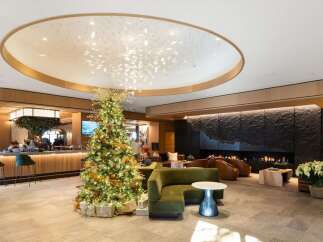 Step into luxury and warmth in this stunning property, featuring a grand entrance with a beautifully decorated Christmas tree.