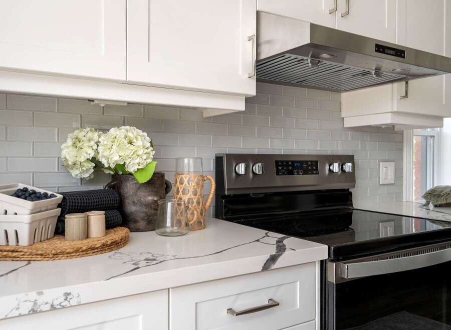 This stunning kitchen boasts modern design and functionality.