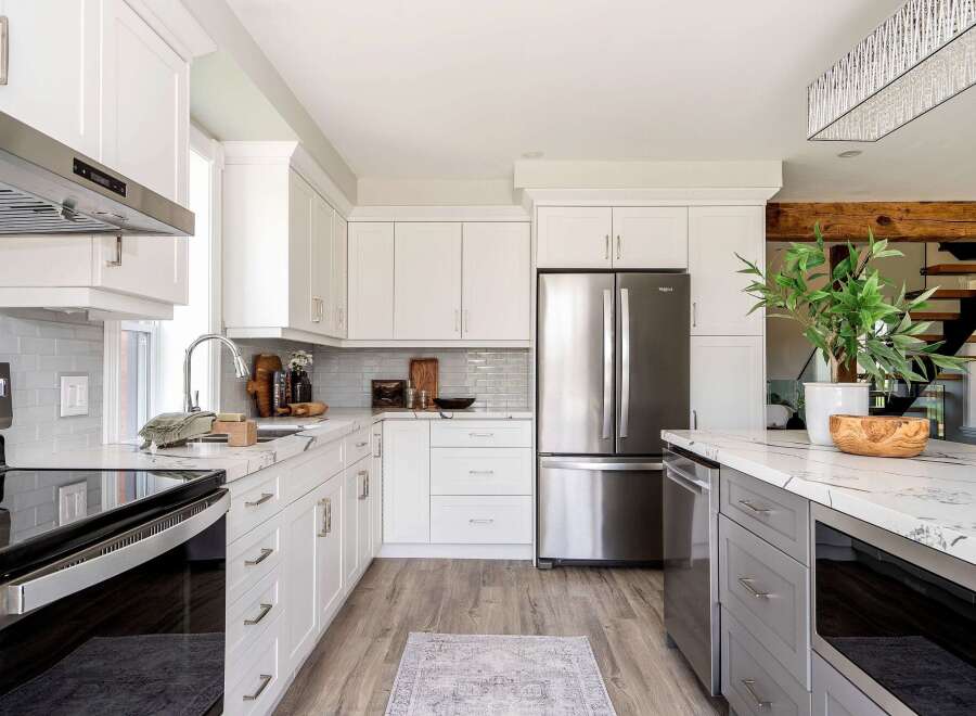 This stunning kitchen boasts modern design and functionality.