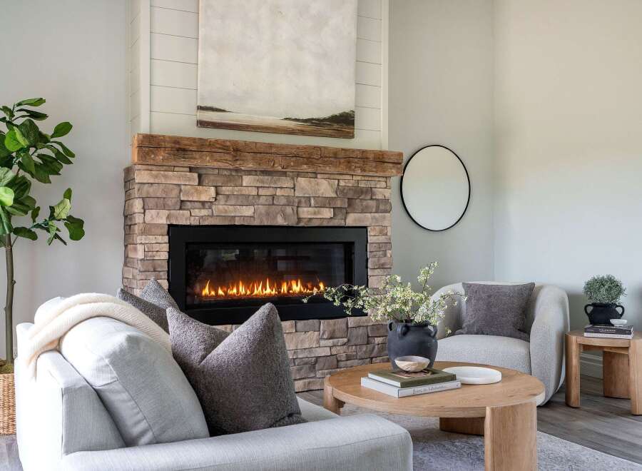 This stunning living room features a cozy fireplace, perfect for those chilly evenings.