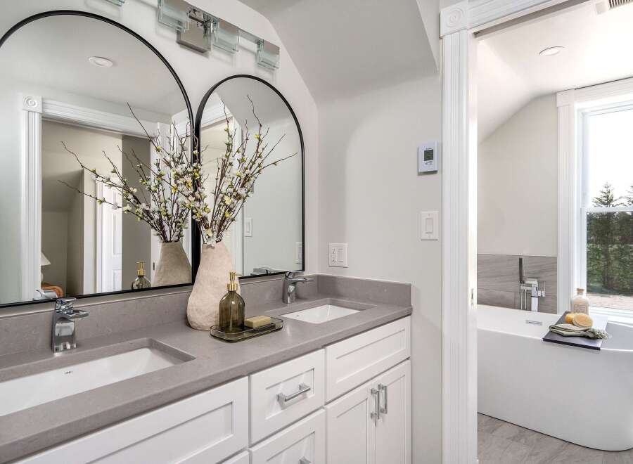 This stunning bathroom boasts a modern design with sleek lines and elegant finishes.