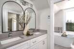 This stunning bathroom boasts a modern design with sleek lines and elegant finishes.
