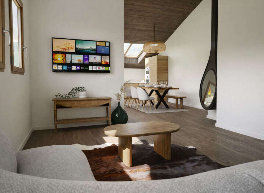 Experience modern luxury in this stunning property! Featuring a sleek, wall-mounted TV, a cozy fireplace, and a stylish dining area, this home is perfect for both relaxation and entertaining.