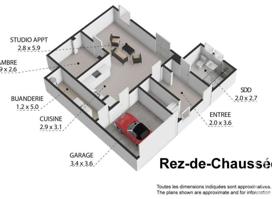 Discover this stunning Rez-de-Chaussée property, featuring a well-designed layout with a studio apartment, a cozy bedroom, and a functional kitchen.
