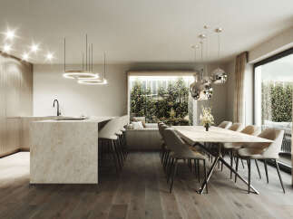 Experience modern luxury in this stunning open-concept kitchen and dining area.