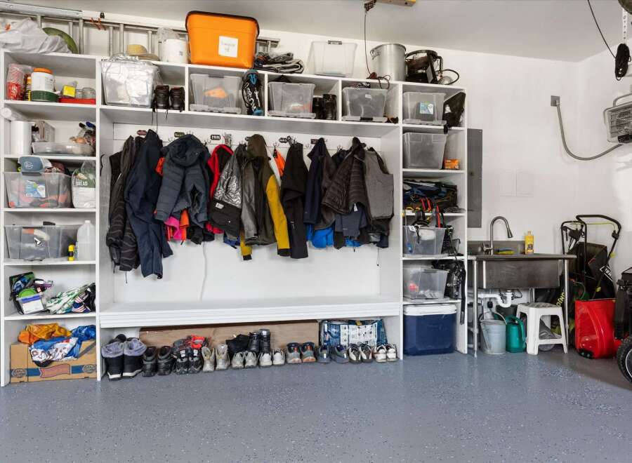 Organize your life with this garage's smart storage solutions.