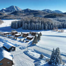 Discover your dream winter retreat in this stunning property nestled amidst a snow-covered landscape.