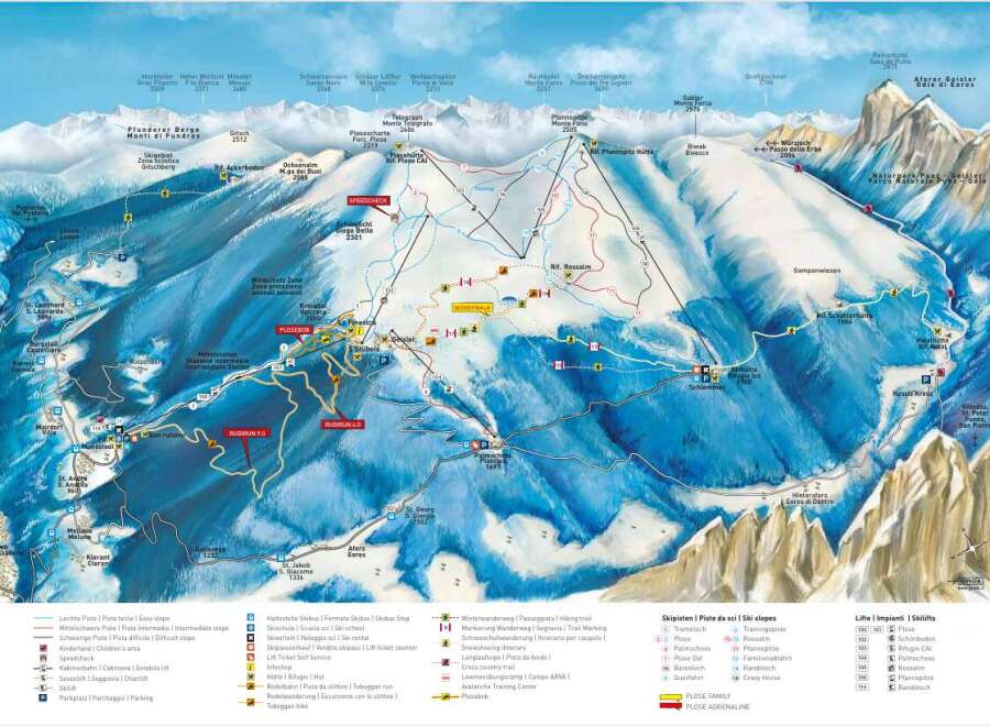 Explore the stunning Plose ski area with a comprehensive map showcasing ski slopes, lifts, and amenities.
