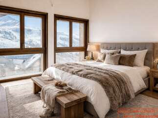 Experience the ultimate in alpine luxury with this stunning bedroom.