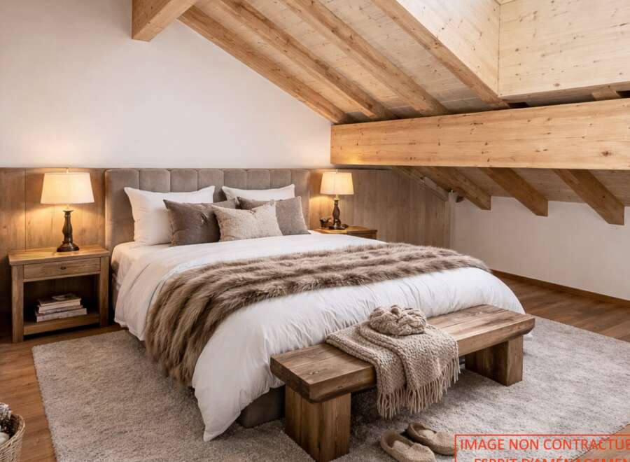 Experience the epitome of rustic elegance in this stunning bedroom.