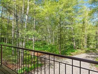 Enjoy the serene mountain views from this charming property, surrounded by a lush forest of aspen trees.