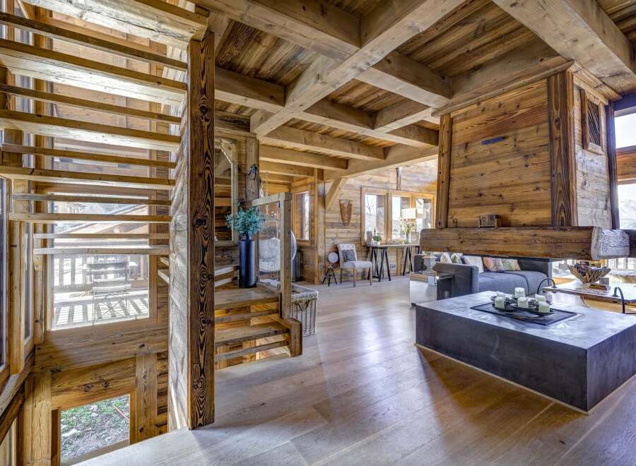 Experience rustic luxury in this stunning wooden chalet.