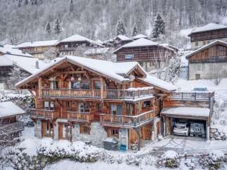 Experience the charm of this stunning wooden chalet nestled in a snowy mountain village.