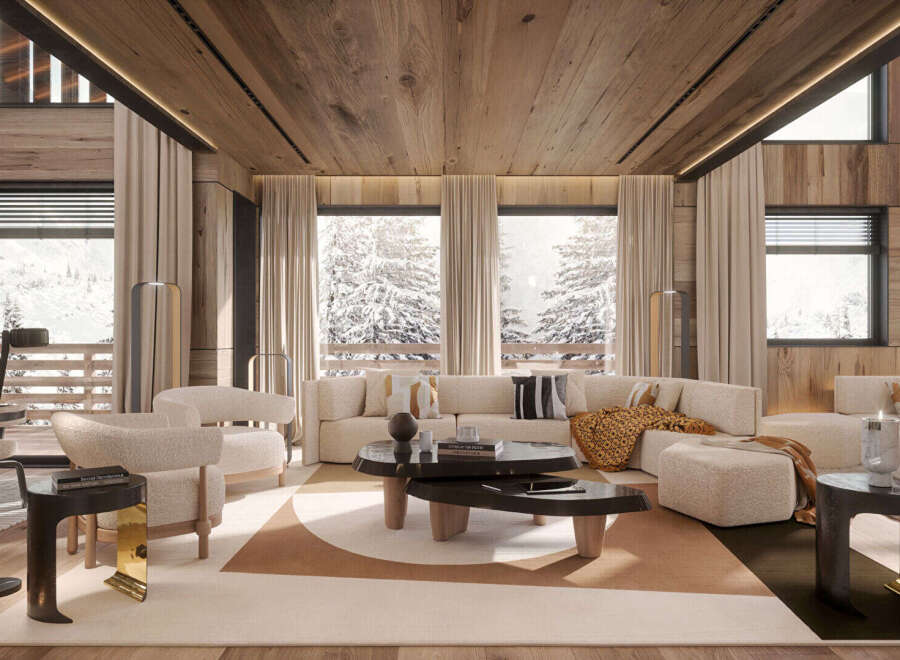 Experience luxury living in this stunning property, featuring a cozy living room with a modern design.