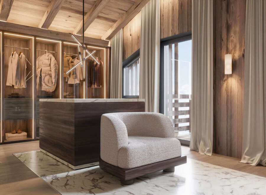 Step into luxury with this stunning walk-in closet, a perfect blend of style and functionality.