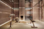 This luxurious home gym offers a serene and stylish space for your fitness routine.