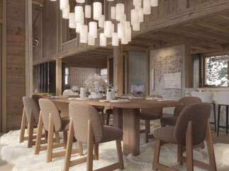 Experience luxury living in this stunning property, featuring a beautifully designed dining area.