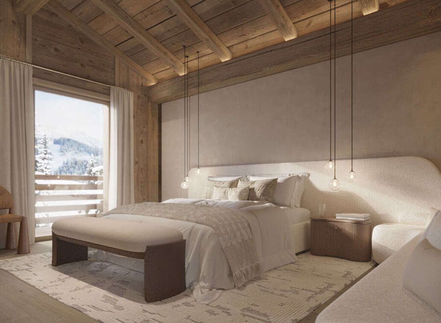 Experience the epitome of alpine luxury in this stunning bedroom.