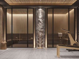 Experience ultimate relaxation and fitness in this luxurious spa and gym area.