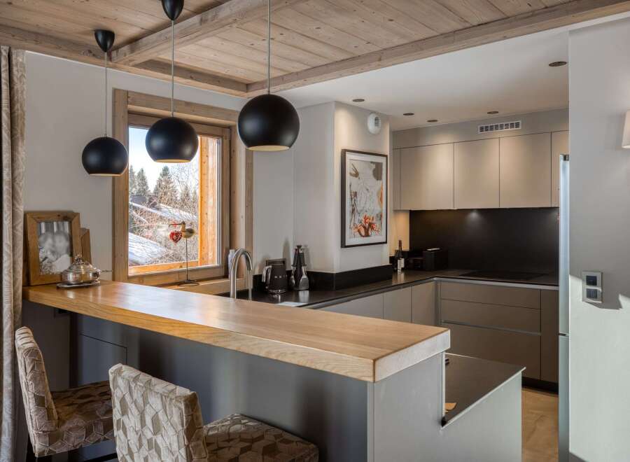 This stunning kitchen boasts a modern design with a touch of rustic charm.