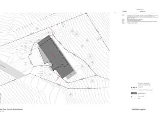 This site plan showcases a proposed residence with detailed annotations, including spot elevations and utility easements.
