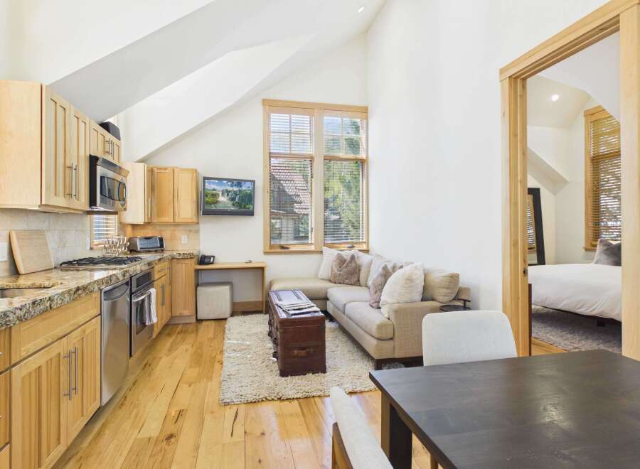 This charming property features a well-appointed kitchen with modern appliances and ample counter space.