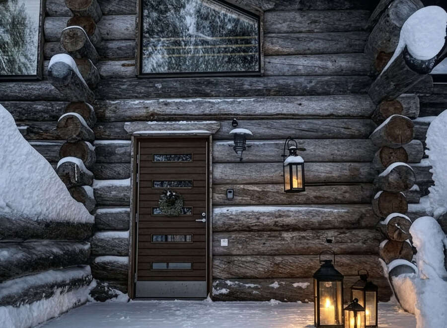 Experience the charm of this cozy log cabin nestled in a winter wonderland.