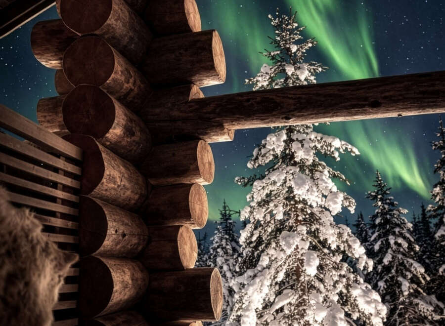 Experience the magic of winter in this cozy log cabin, perfectly positioned to witness the breathtaking Northern Lights.