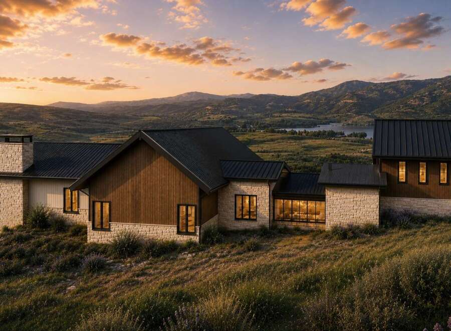 Experience luxury living in this stunning modern home nestled in a picturesque landscape.