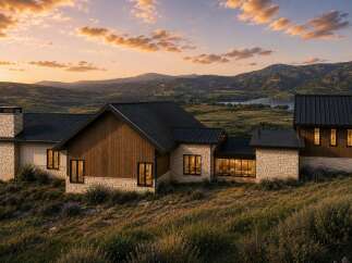Experience luxury living in this stunning modern home nestled in a picturesque landscape.