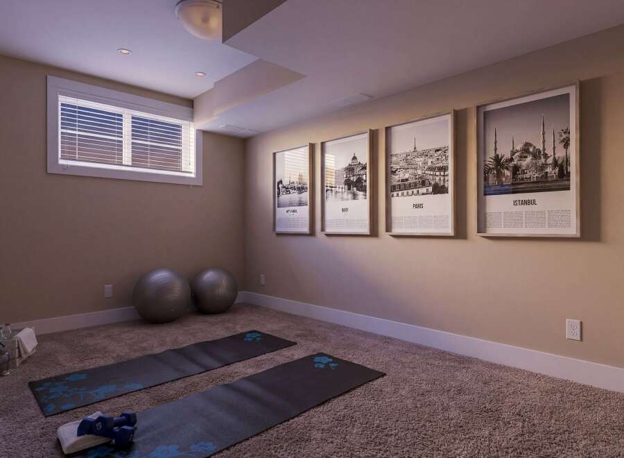 This home gym offers a dedicated space for fitness enthusiasts.
