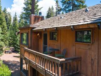 Nestled amidst towering trees, this charming cabin offers a serene escape.