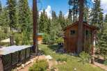 Nestled amidst towering trees, this charming cabin offers a serene escape.