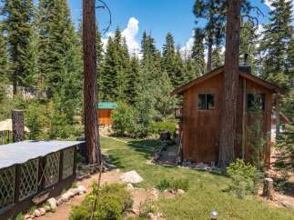 Nestled amidst towering trees, this charming cabin offers a serene escape.