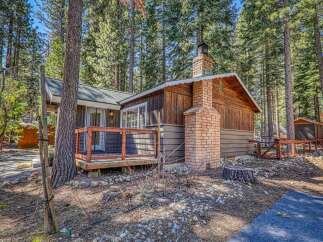 Nestled amidst towering trees, this charming cabin offers a serene escape.