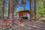 Nestled amongst towering trees, this charming cabin offers a serene escape.