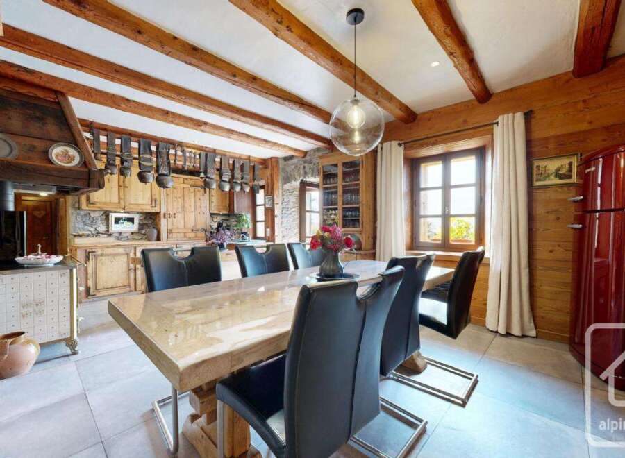 Experience rustic elegance in this stunning dining room.