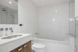 This modern bathroom features a sleek design with clean lines and a minimalist aesthetic.
