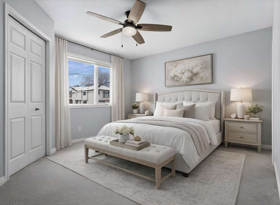 Step into a serene bedroom retreat, designed for ultimate comfort and style.