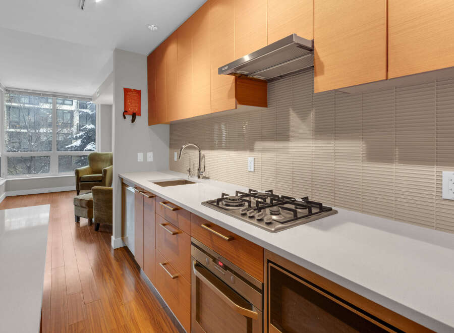 This stunning kitchen boasts modern design and functionality.