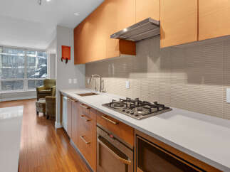 This stunning kitchen boasts modern design and functionality.